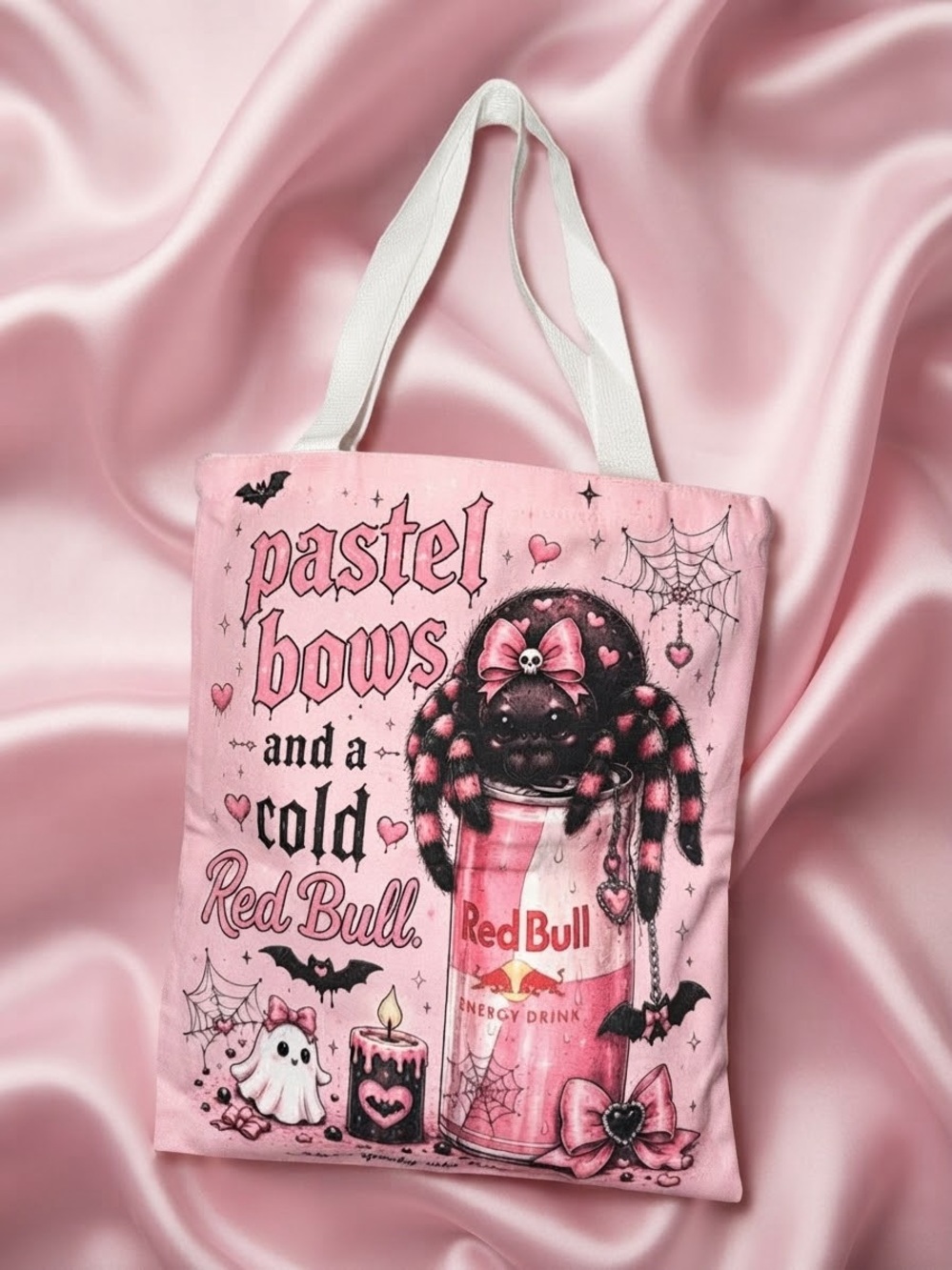 Pink Graphic Tote Bag – Pastel Bows Design